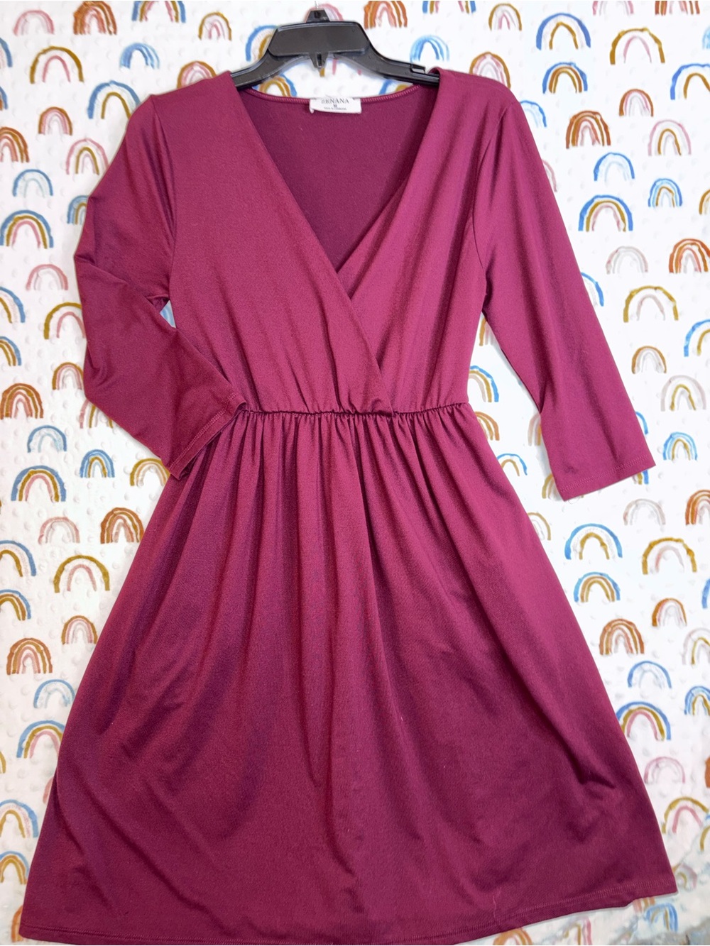Zenana Outfitters Berry Surplice Elastic-Waist Dress